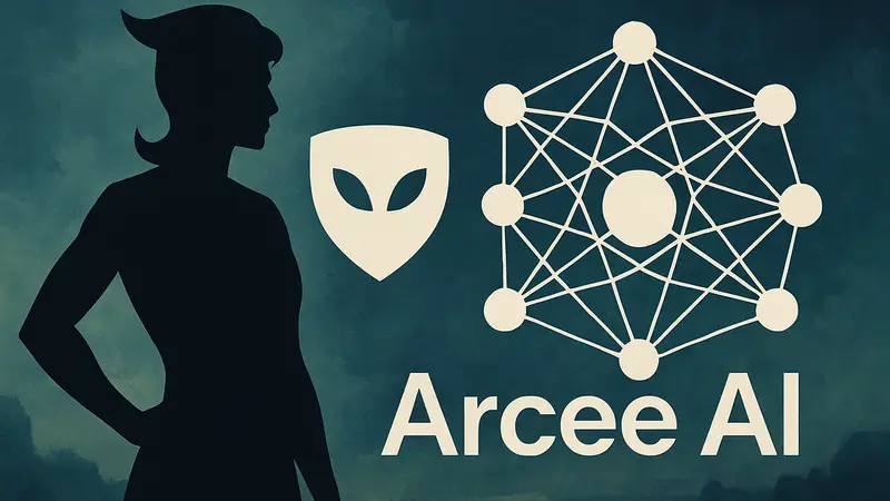 Логотип Arcee AI и схематическое изображение нейронной сети, символизирующее модель Trinity