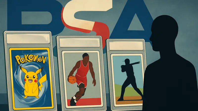 Коллекционные карты Pokémon и спортивные карты на фоне логотипа PSA.