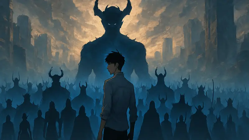 Сон Джин-Ву со своей армией Теней в кульминационной сцене аниме Solo Leveling.