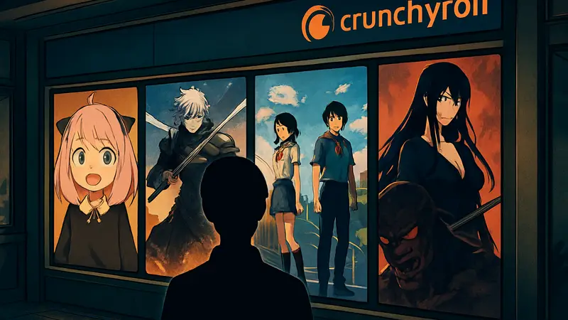 Обложки популярных аниме-сериалов, доступных на платформе Crunchyroll в 2026 году.
