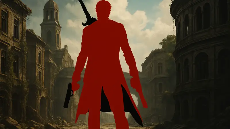 Данте из Devil May Cry с мечом и пистолетами.