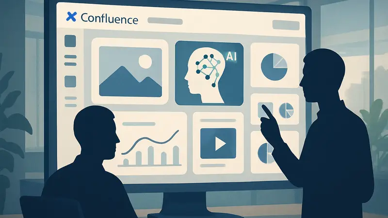 Интерфейс Atlassian Confluence с новыми инструментами ИИ для визуального контента.