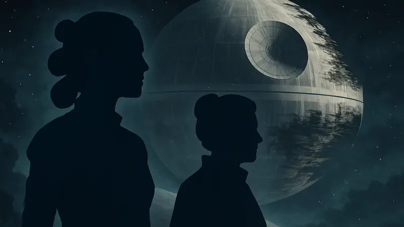 Обложка романа Star Wars: Legacy с Рей и Леей, на фоне Звезды Смерти.