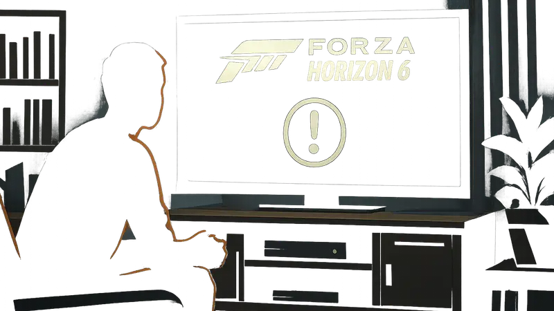 Логотип Forza Horizon 6 с сообщением об ошибке FHE01 на экране