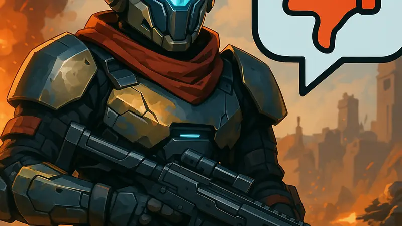 Игровой персонаж из шутера Highguard на фоне поля боя, символ дискуссии о ревью-бомбинге.
