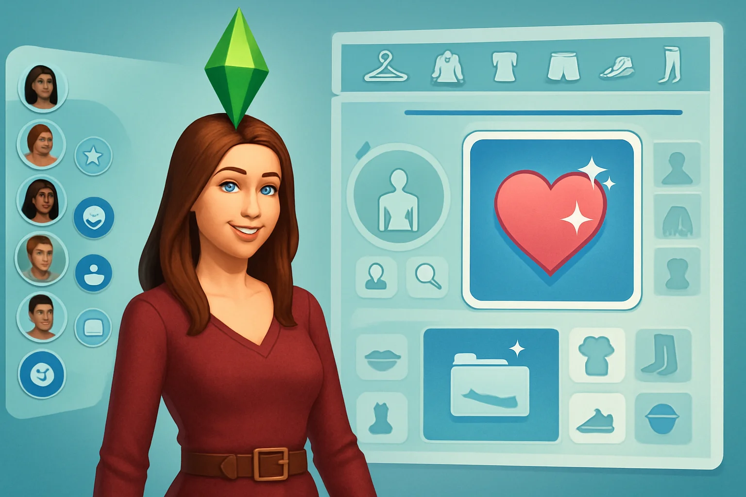 Игровой персонаж из The Sims 4, на фоне интерфейса игры, символизирующий популярный мод.