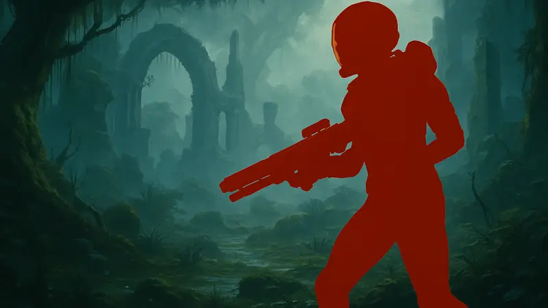 Главная героиня Returnal Селена, исследующая инопланетные локации с футуристическим оружием.