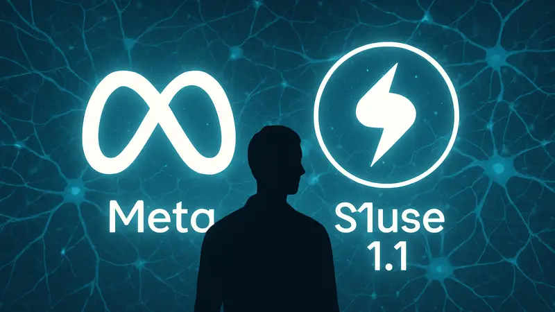 Логотип Meta и символ Muse Spark 1.1 на фоне нейросетевых связей, символизирующий ИИ-кодинг.