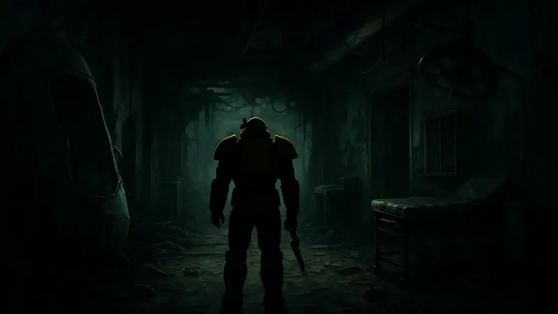 Жуткая локация из игры Fallout, подсвеченная мрачной атмосферой