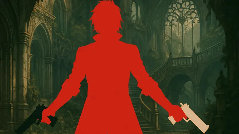 Данте из Devil May Cry с пистолетами Эбони и Айвори в стиле аниме от Netflix.