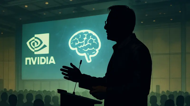 Дженсен Хуанг, генеральный директор Nvidia, выступает на технологической конференции, говоря об искусственном интеллекте.