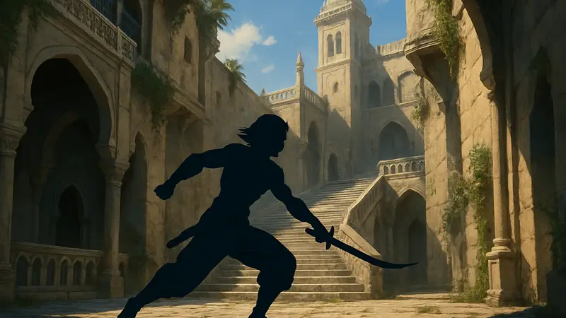 Кадр из раннего прототипа ремейка Prince of Persia: The Sands of Time с Принцем, показывающий геймплей.