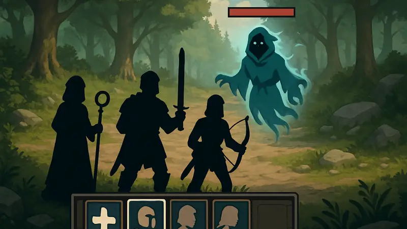 Игровая сцена из TBH Task Bar Hero с отрядом героев и элементами интерфейса