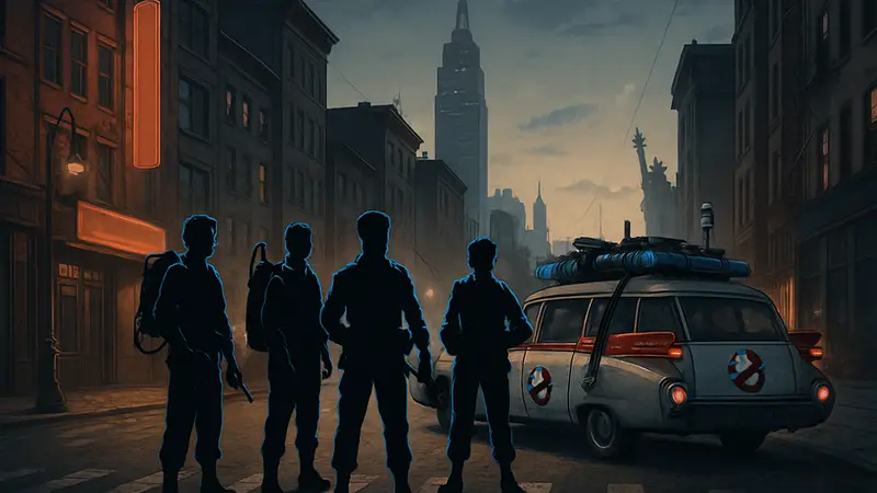 Главные герои мультсериала «Охотники за привидениями: Ночная смена» в Нью-Йорке 1994 года.