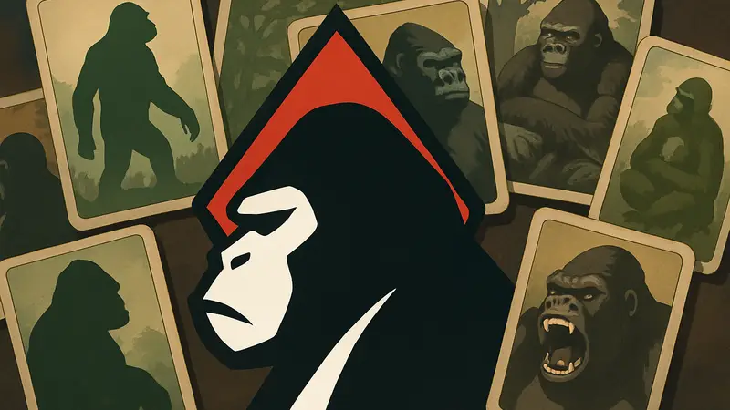 Логотип Goritaire на фоне карточной игры с изображениями горилл