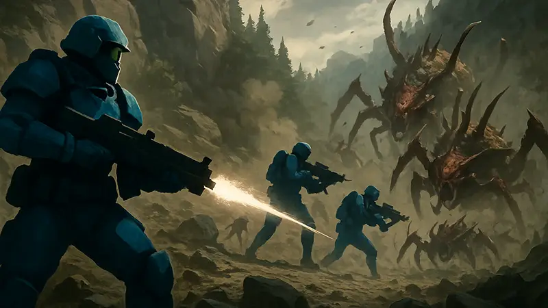 Скриншот из Helldivers 2, демонстрирующий новое оружие или бой с противниками