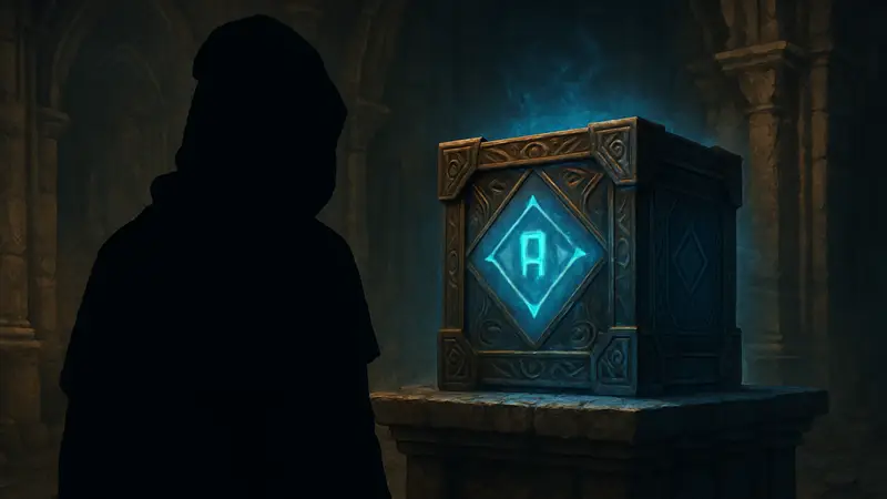 Изображение Хорадрического куба в Diablo 4: таинственный артефакт с рунами, светящийся синим.