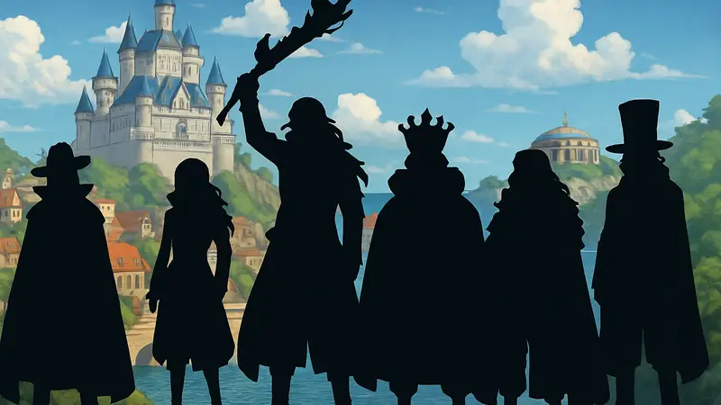 Группа персонажей из One Piece, среди них герои королевских кровей