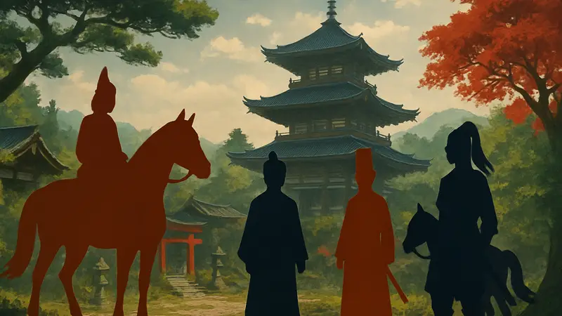 Логотип Roblox Echoes of Heian с изображением персонажей и лошадей, обложка игры