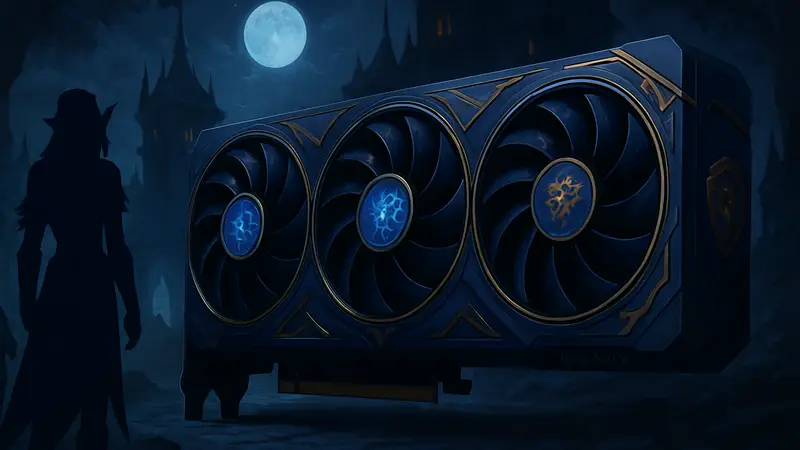 Видеокарта MSI GeForce RTX 5070 в дизайне World of Warcraft: Midnight.