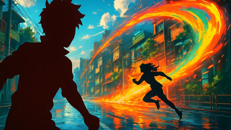 Кадры из визуально впечатляющего аниме с динамичной анимацией и яркими цветами