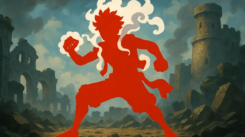 Луффи в форме Пятого Гира из One Piece, готовящийся к битве