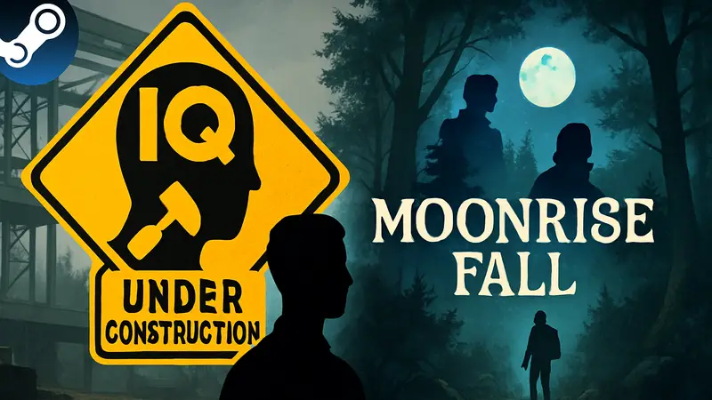 Логотипы игр IQ Under Construction и Moonrise Fall, предлагаемых бесплатно в Steam