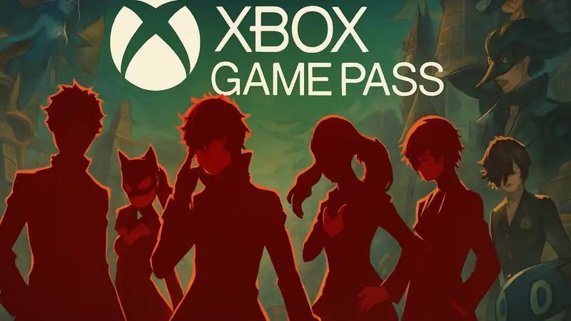 Персонажи Persona 5 Royal в стильной анимации, демонстрирующие узнаваемый визуальный стиль игры, на фоне логотипа Xbox Game Pass.