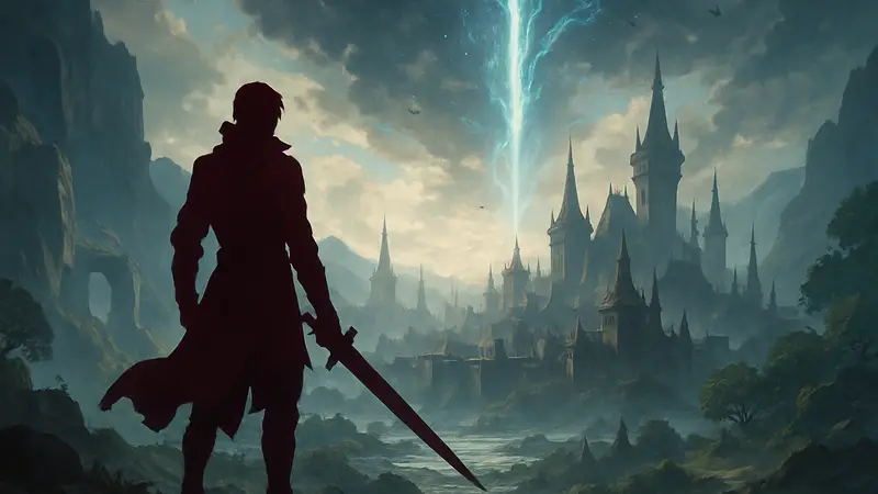 Герой Clair Obscur Expedition 33 на фоне фэнтезийного мира и эффектов