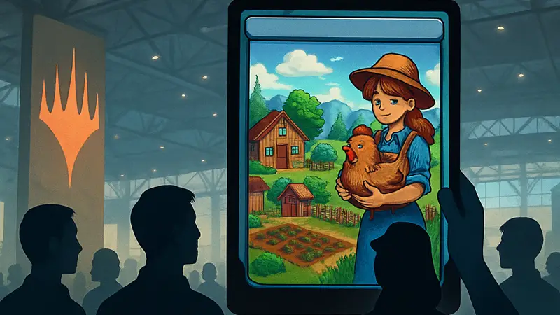 Изображение карты Magic: The Gathering с артом Stardew Valley или логотип MagicCon Amsterdam 2026.