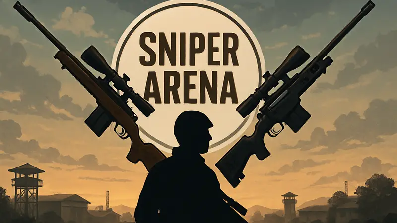 Изображение с логотипом Sniper Arena и снайперскими винтовками.