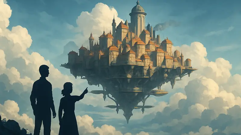 Летающий город из стратегии Airborne Empire на фоне облаков, символизирующий релиз версии 1.0.