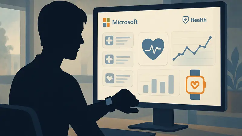 Изображение интерфейса Microsoft Copilot Health, демонстрирующее анализ медицинских данных и графиков здоровья.
