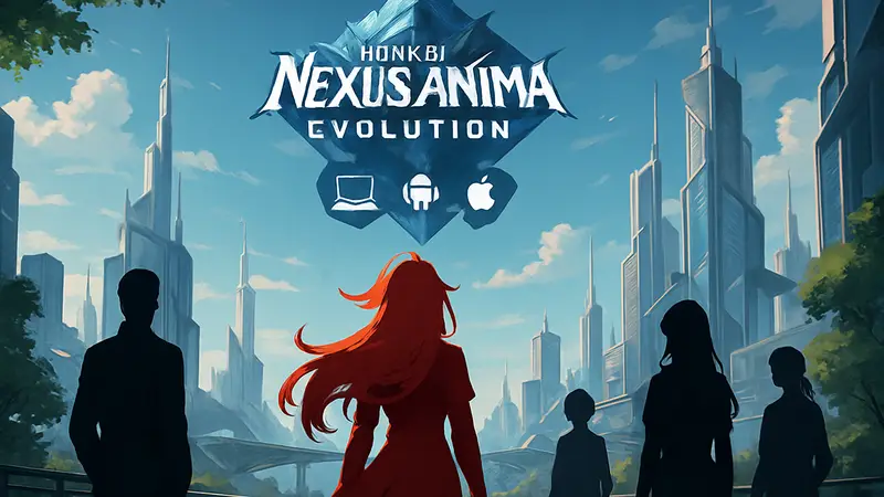 Изображение с логотипом Honkai: Nexus Anima Evolution и иконками ПК, Android, iOS.