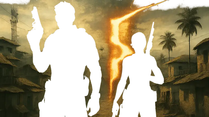 Логотип Resident Evil 5 или изображение персонажей серии.