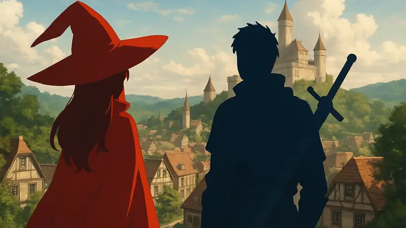 Тизер-визуал аниме «Ведьма и наемник» (Majo to Youhei) с главными героями и логотипом