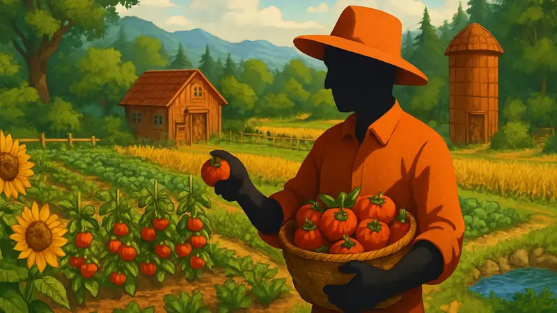 Добрый фермер из Stardew Valley собирает урожай на своей ферме.