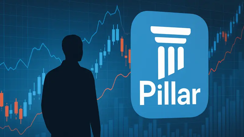 Логотип компании Pillar на фоне графиков финансовых рисков, символизирующий инвестиции