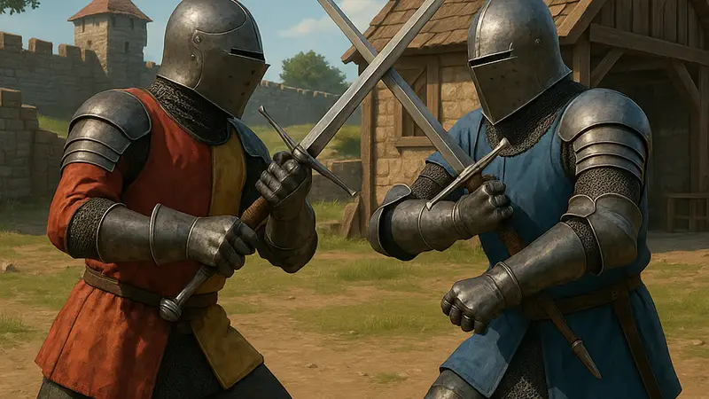 Средневековые рыцари с мечами в симуляторе Half Sword, скриншот из игры