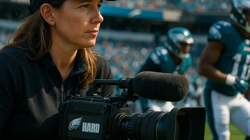 Режиссер Шеннон Фурман на съемочной площадке "Hard Knocks" или кадр из документального сериала об американском футболе.