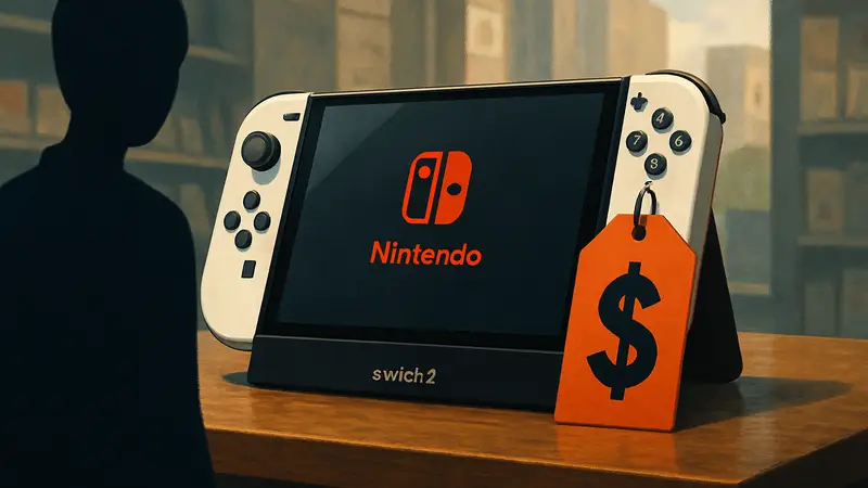 Изображение Nintendo Switch 2 с ценником, символизирующим повышение стоимости консоли.