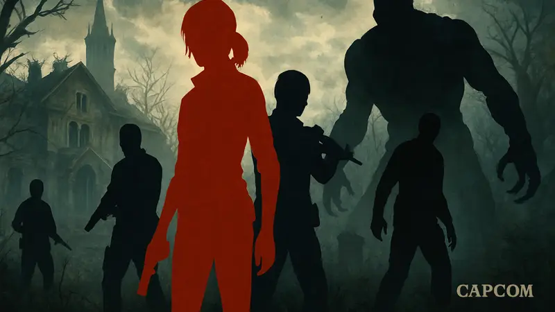 Обложка игры Resident Evil Requiem с изображением ключевых персонажей и логотипом Capcom.