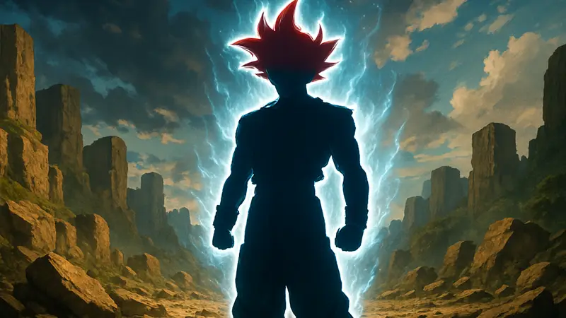 Гоку в одной из своих мощных супер-трансформаций из аниме Dragon Ball Super.