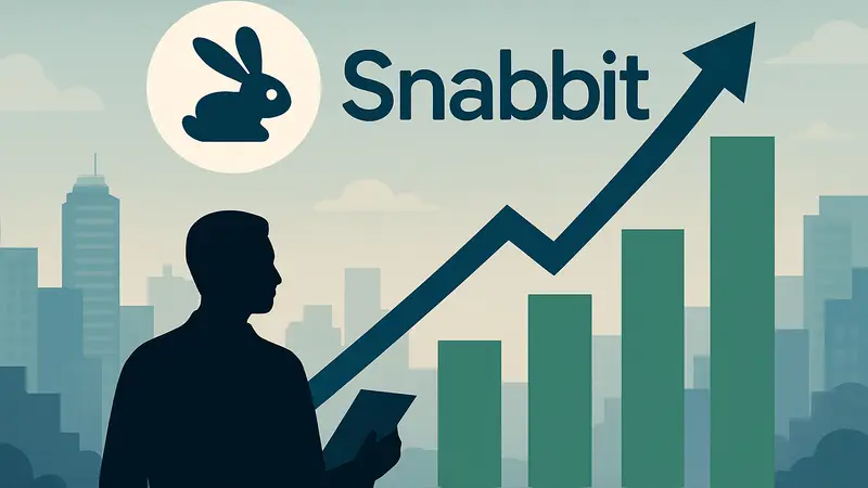 Индийский сервис Snabbit привлекает инвестиции, логотип Snabbit на фоне диаграмм роста.