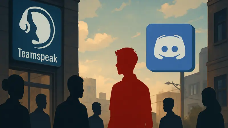 Логотип TeamSpeak и Discord, пользователи ищут новые чаты для онлайн-общения.
