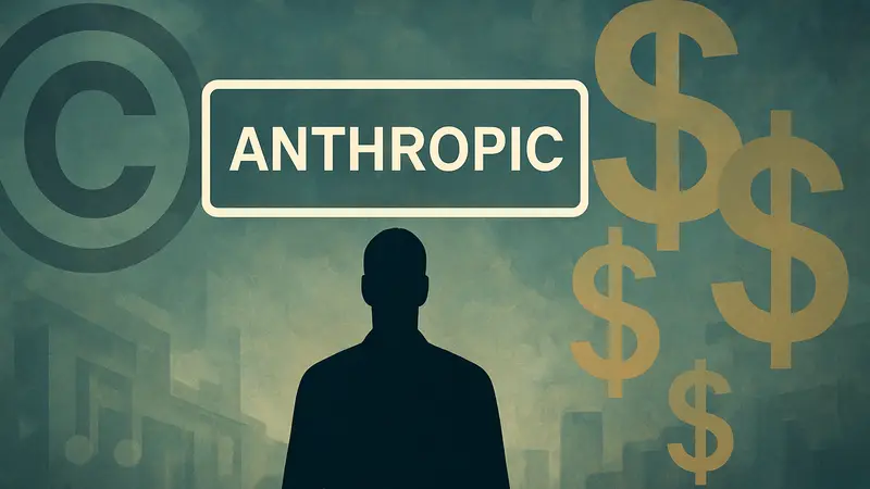 Логотип Anthropic на фоне символов авторского права и денежных знаков