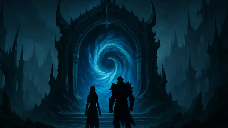 Изображение портала в Shadowlands из World of Warcraft с логотипом Midnight.