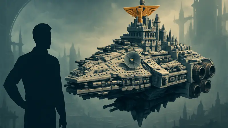 Самодельный Имперский линкор Warhammer 40K, собранный из деталей LEGO Сокола Тысячелетия