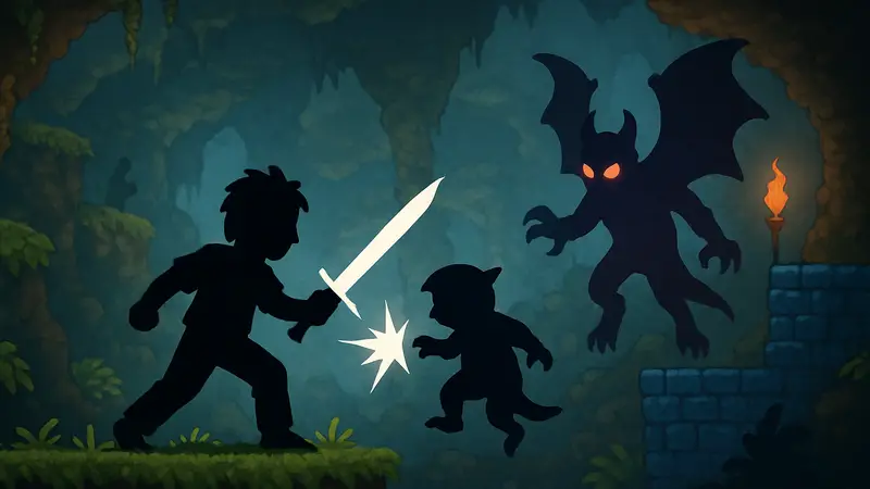 Персонаж Terraria сражается с врагами, демонстрируя боевую систему