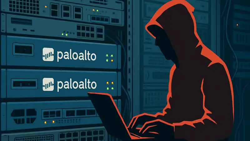 Схематичное изображение кибератаки на сетевые устройства Palo Alto Networks.